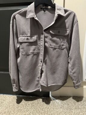 Velvet Heart Light Gray Ribbed Corduroy Shirt Jacket